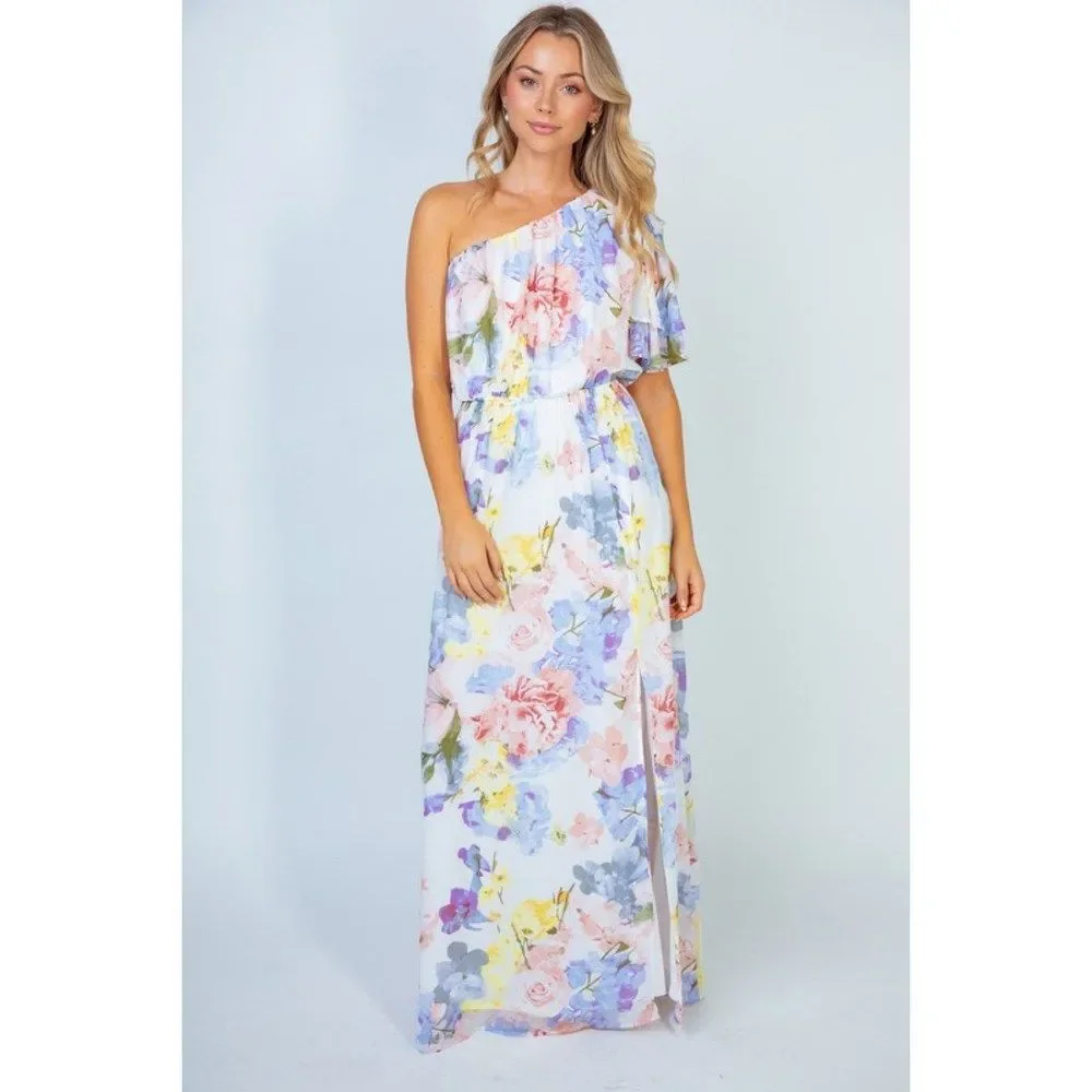 White Birch Garden Diva Floral One-Shoulder Maxi Dress - Picture 1 of 5